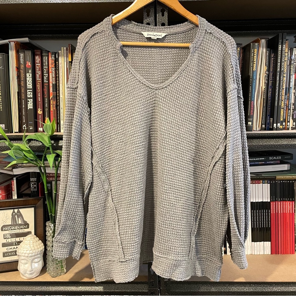 Davi & Dani Slouchy Oversized Waffle Knit Top